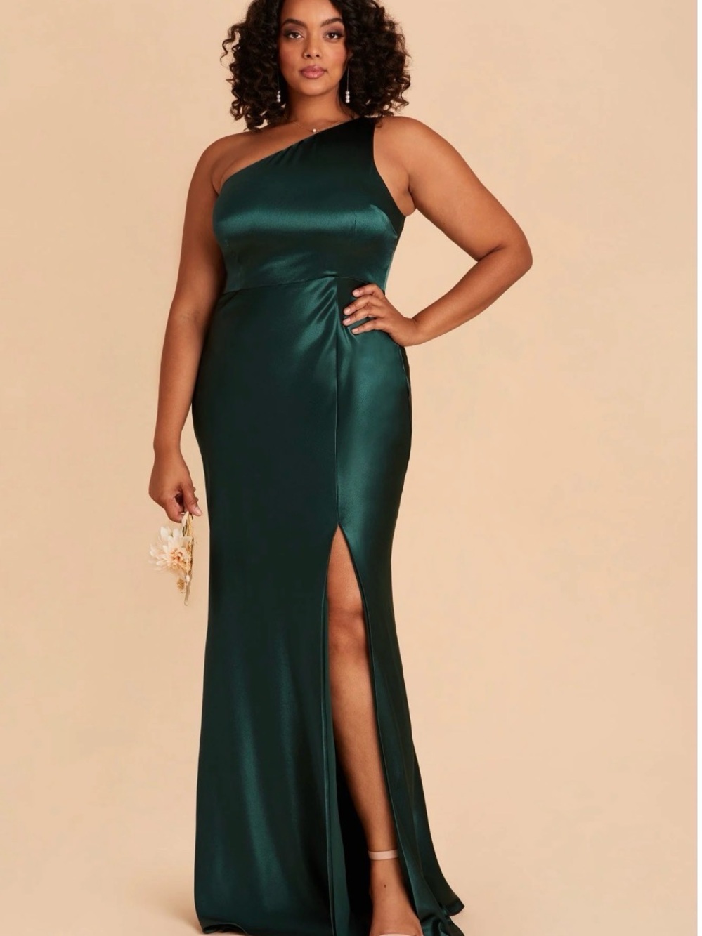 Birdy Grey One-Shoulder Emerald Green Satin Evening Gown xxl